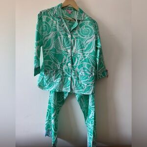 Lilly Pulitzer Set Cotton Seashell Print Pajama Set Small Turquoise white